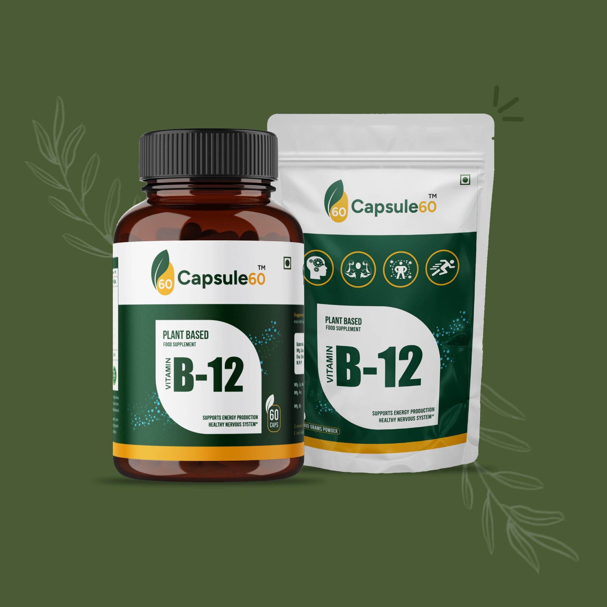 Vitamin B12 Combo – Plant-Based Capsules + Powder for Energy & Immunity